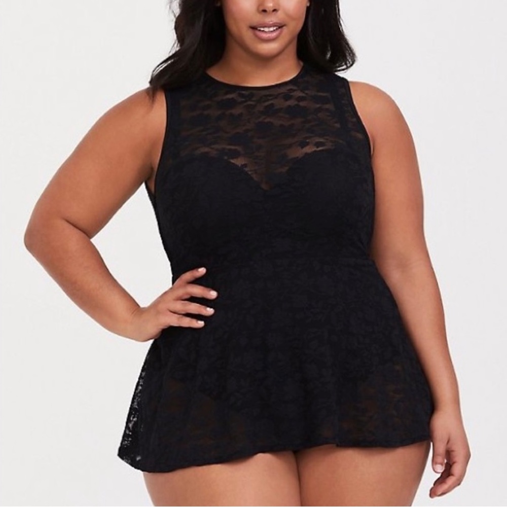 NWT Torrid Black Lace Peplum Swim Dress Includes Tags & Torrid Bag